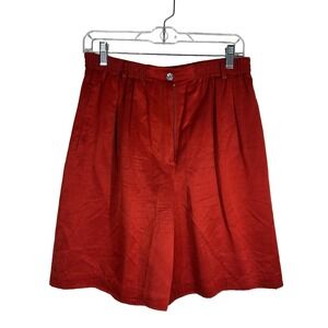 Anne Klein Vintage 100% Silk High Waisted Pleated Shorts Red Size 8